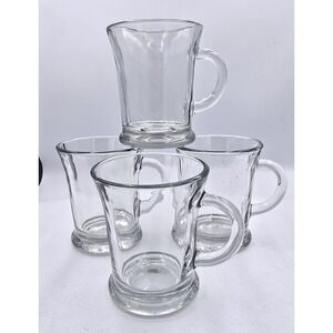 Set of 4 Clear Glass Anchor Hocking Vintage Footed Cafe Coffee Tea Mugs